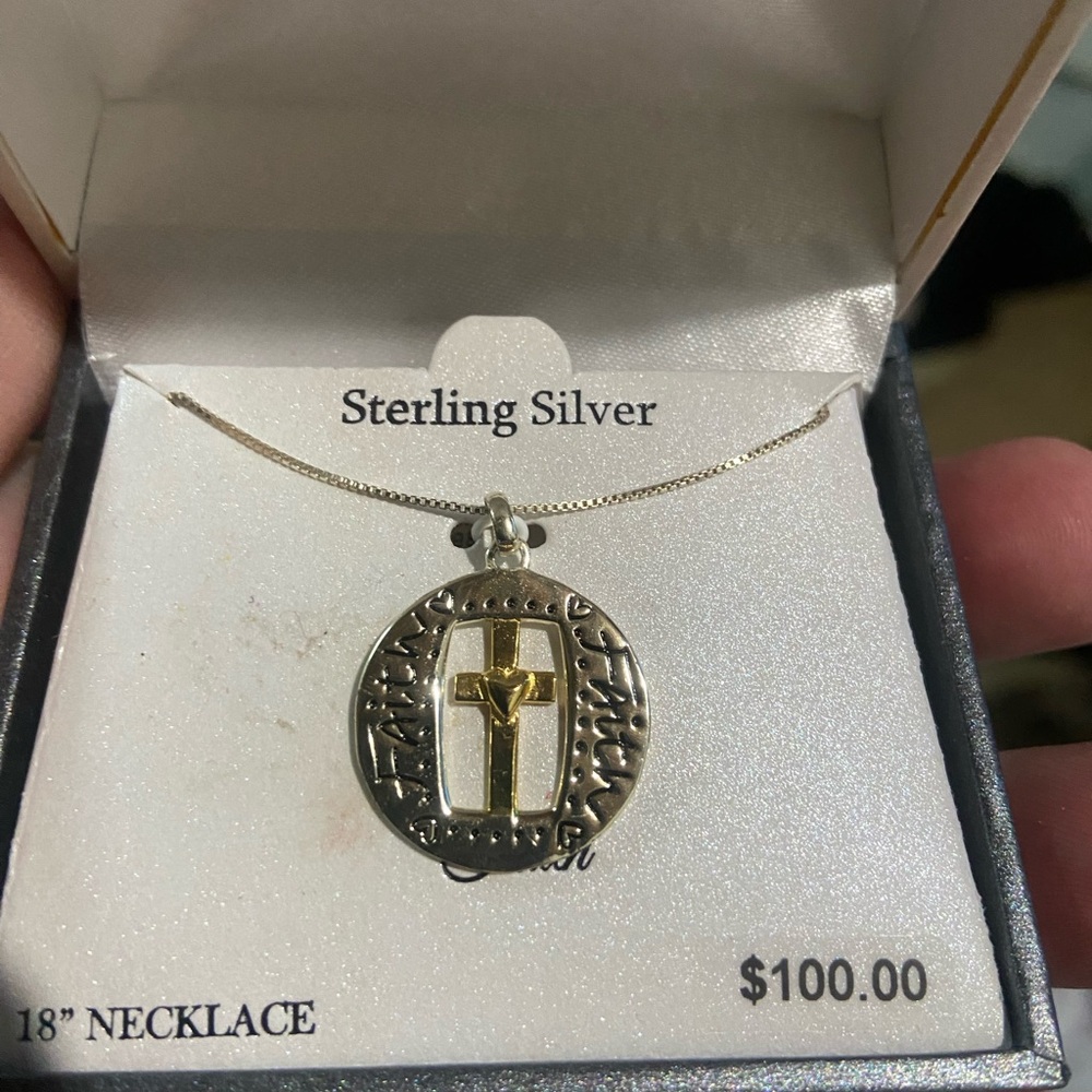 Sterling Silver and Gold Cross Pendant Necklace